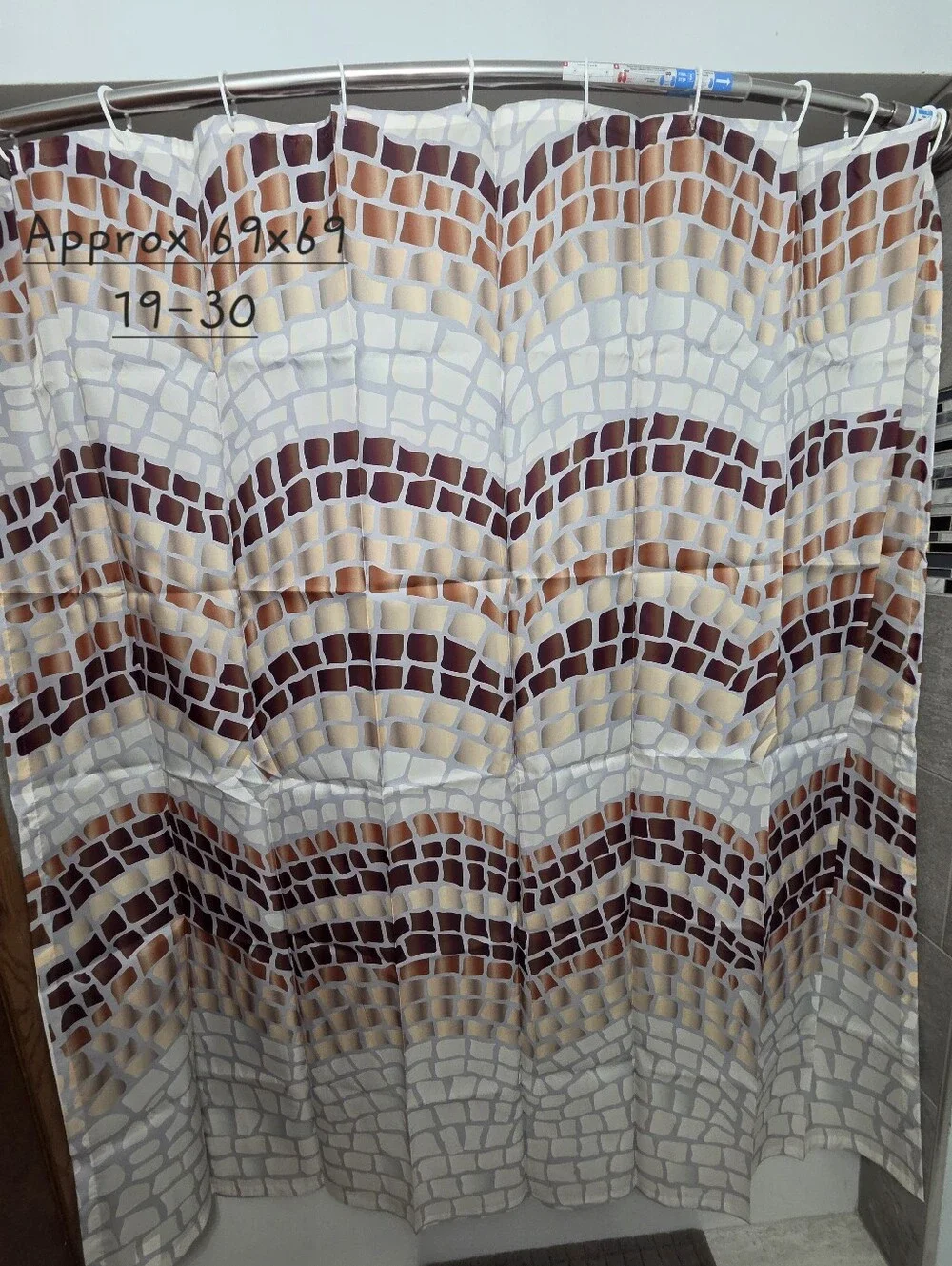 NWOT, Mosaic Shower Curtain in Brown and Cream